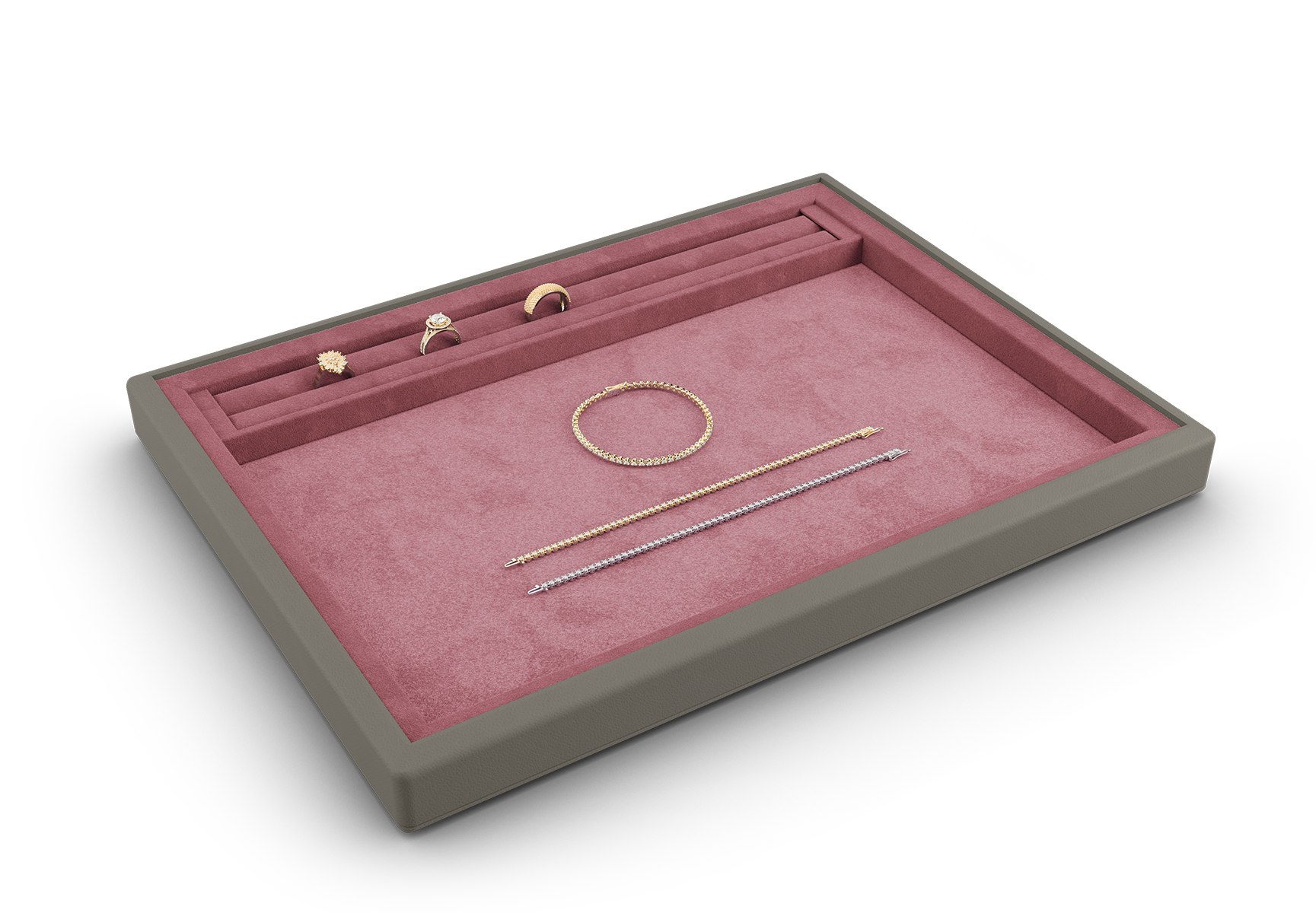 Vorlagetablett mit Ringwulst offen in Grau und Pink.